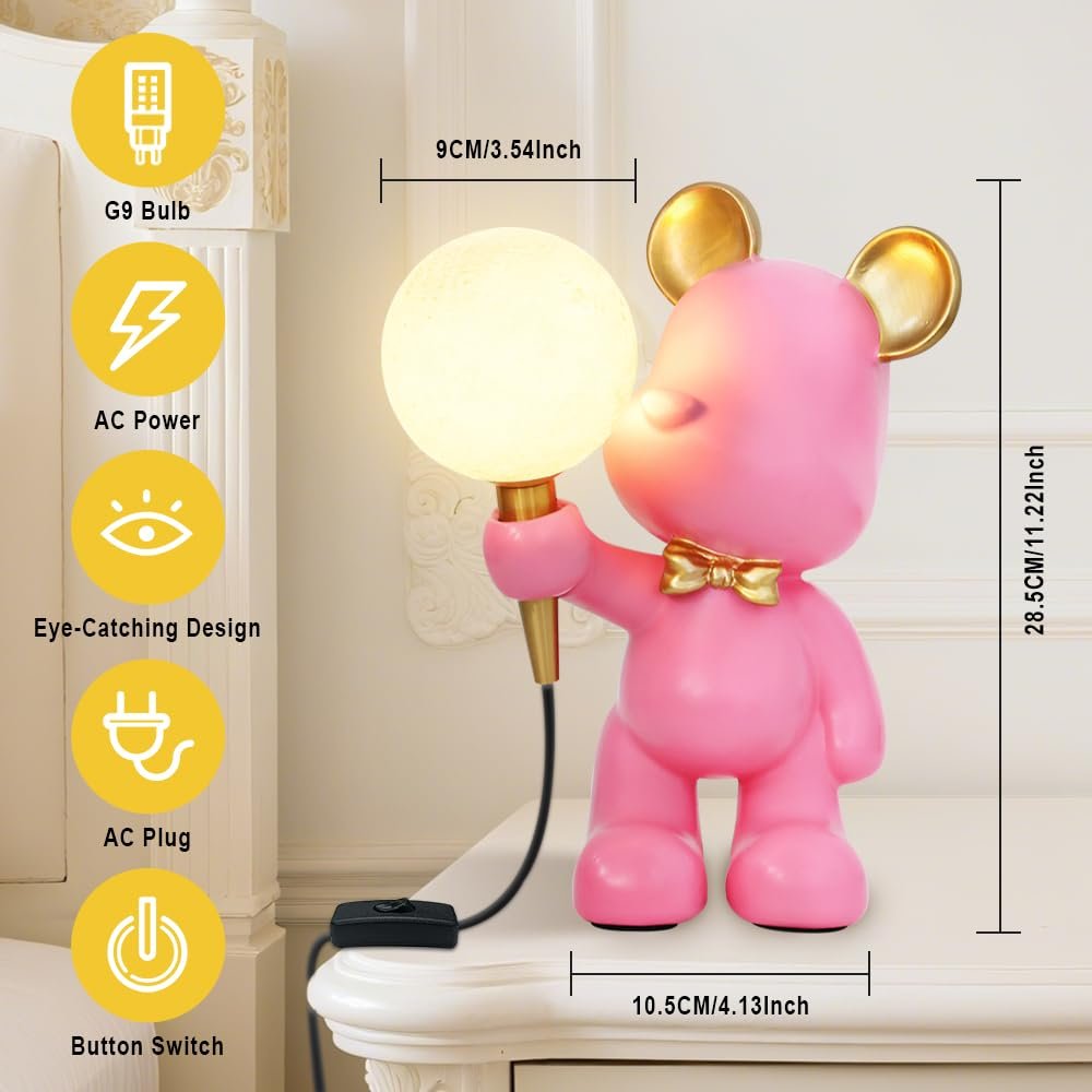 Настільна лампа YESINTO у формі ведмедя зі смоли рожева G9, фото №7