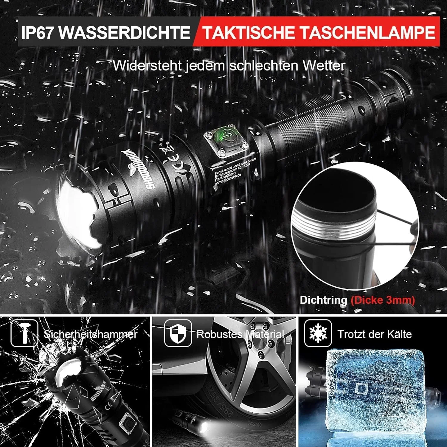Фонарь Shadowhawk LED XHP70.2 S9322 500000 люмен, тактический, перезаряжаемый, водонепроницаемый IP67, 5 режимов, масштабируемый, фото №6