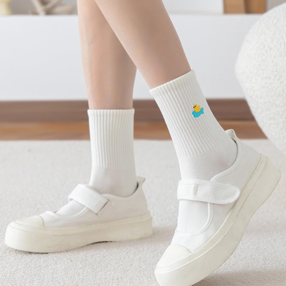 Носки AKAMAS Женские белые, радуга облака молния утка узор, вышивка, хлопок, спортивные носки, теннисные носки, 5 пар, фото №5