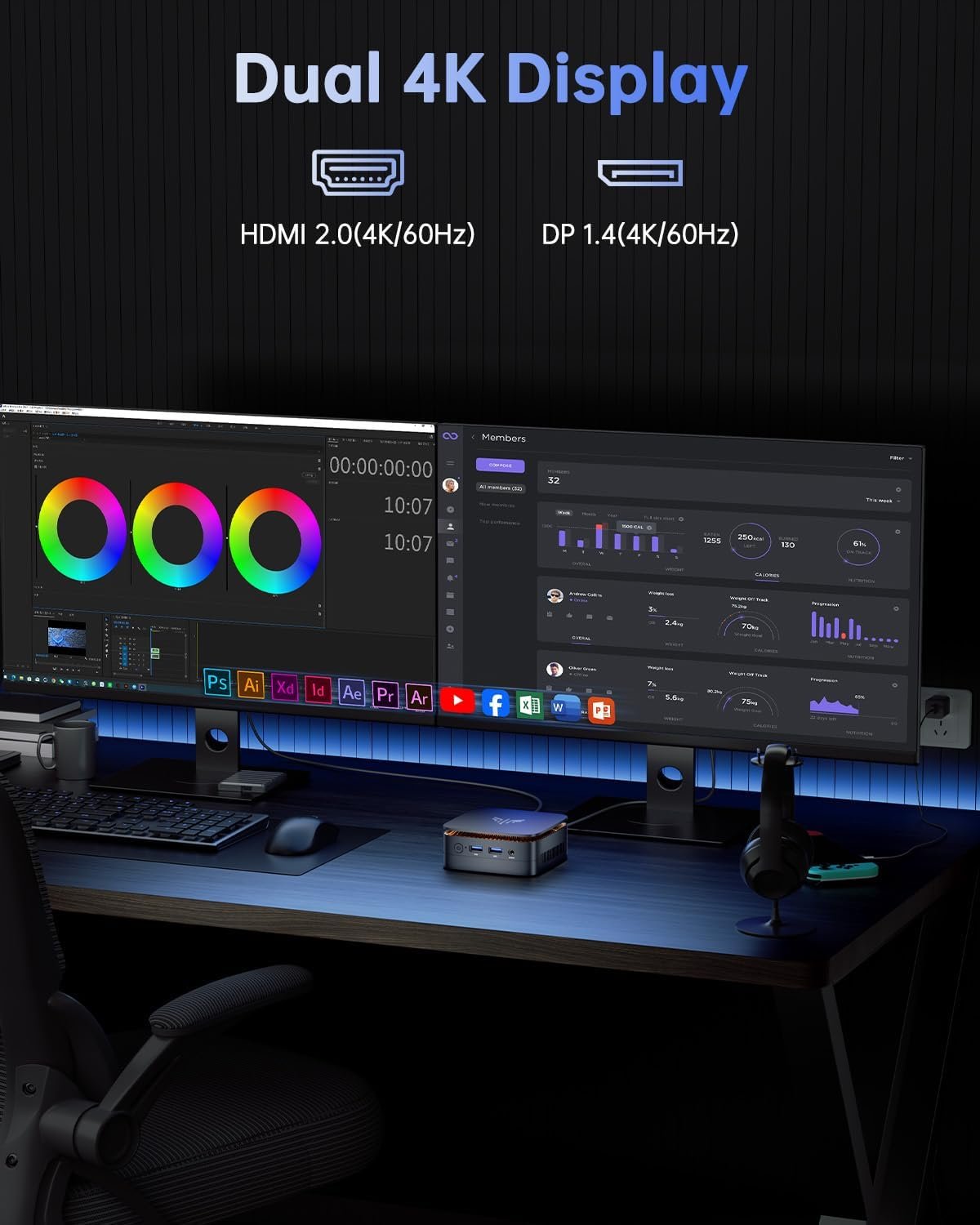 Мини ПК NiPoGi AK1PLUS / Intel N100 / RAM 16GB / SSD 1 TB / 1 x HDMI / LAN / Wi-Fi 6 / Bluetooth 5.2 / Windows 11 / Черный, фото №4 Мини ПК NiPoGi AK1PLUS / Intel N100 / RAM 16GB / SSD 1 TB / 1 x HDMI / LAN / Wi-Fi 6 / Bluetooth 5.2 / Windows 11 / Черный, фото №4