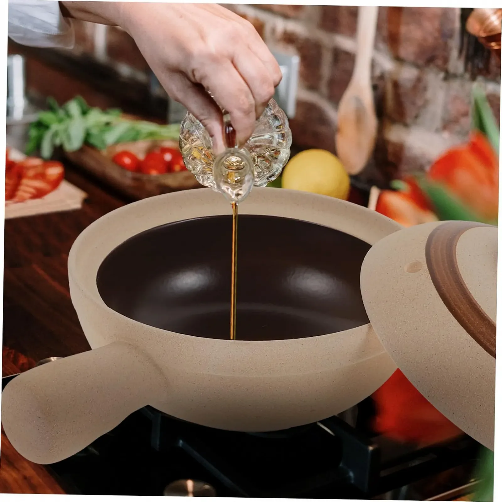 Кастрюля керамическая с крышкой и ручкой термостойкая, фото №3