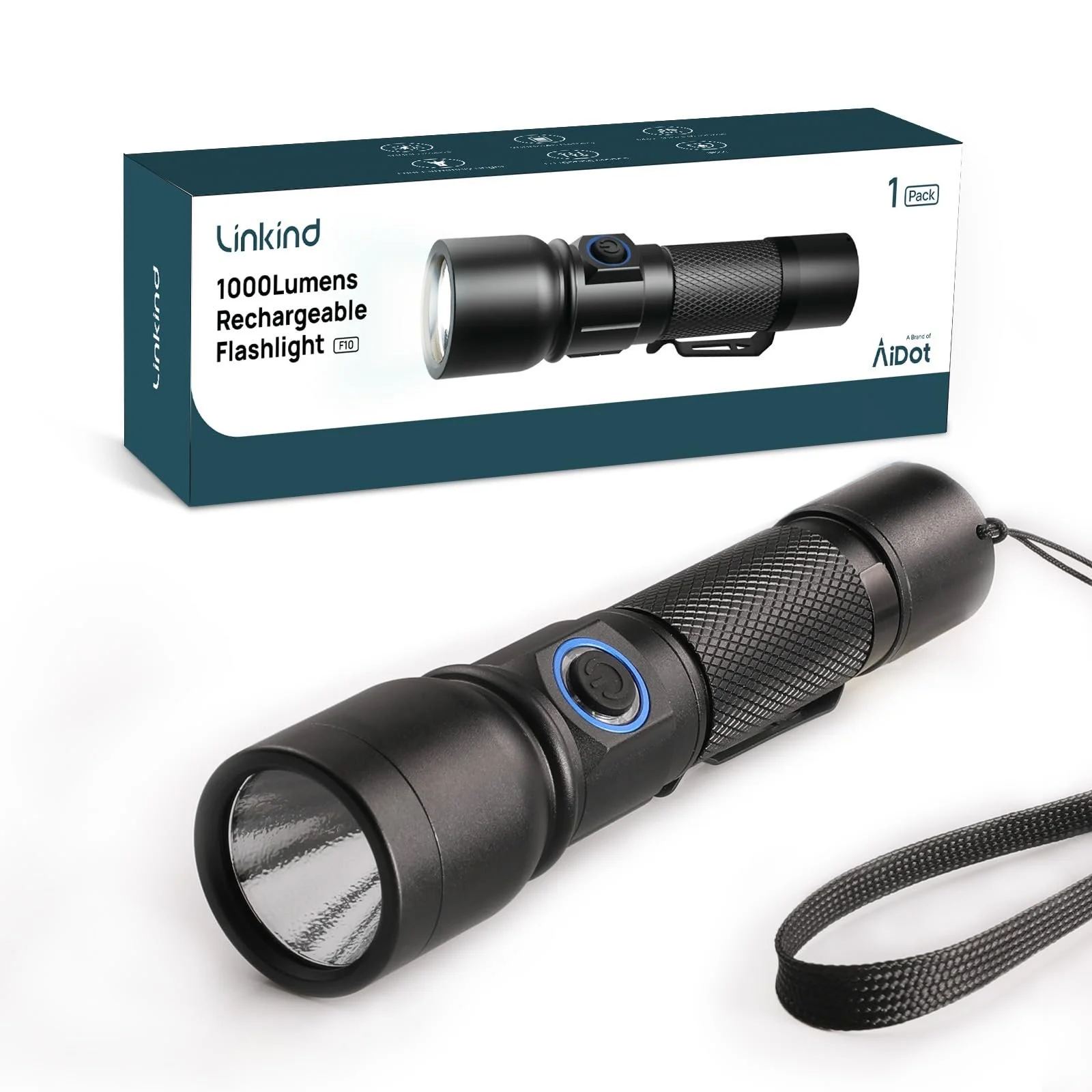 Ліхтар Linkind LED Перезаряджуваний 7 режимів 15000 Lux Алюмінієвий Ручний ліхтар USB-C IP44, фото №1