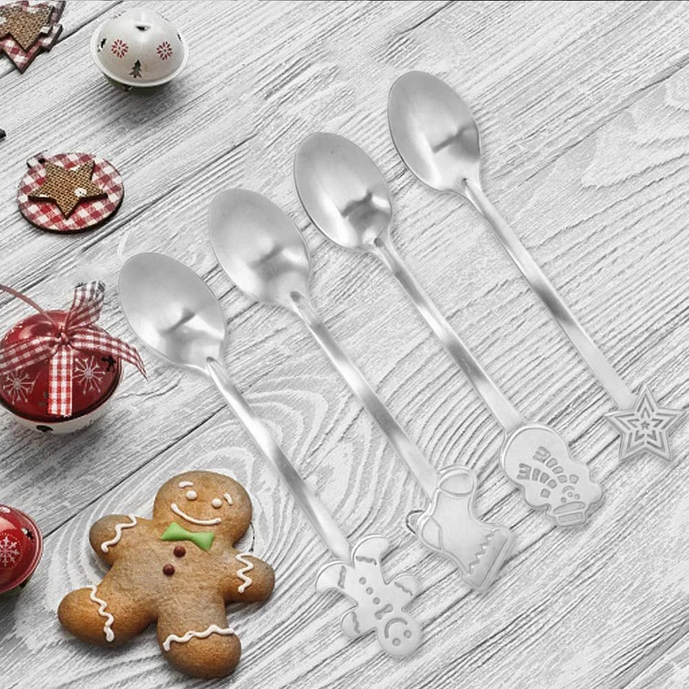 Набор из 8 кофейных ложек Christmas Spoon Set, ложки для десерта, рождественские ложки из нержавеющей стали, чайные ложки, ложки для сахара, ложки для мороженого, ложки для смешивания, кухонная утварь, фото №3