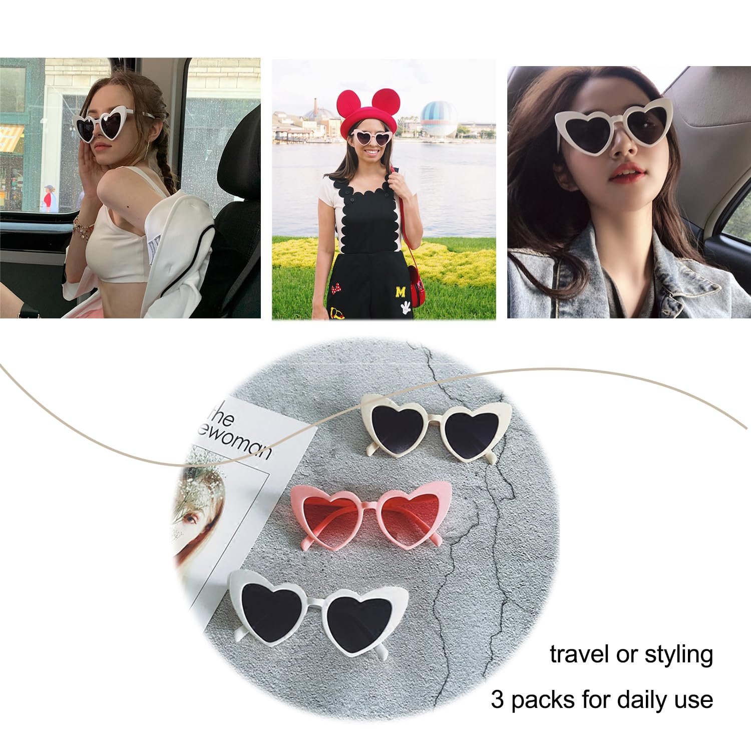 Солнцезащитные Очки Сердце Ретро LSYYSL, 3 шт, фото №6