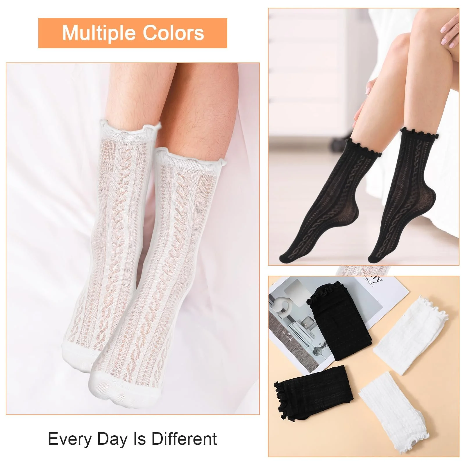 Шкарпетки з рюшами Білий/Чорний, 4 пари, фото №8