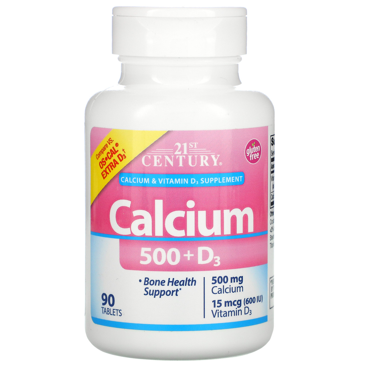 Кальций Витамин D3 21st Century Calcium 500 600 IU 90 Capsules, фото №1