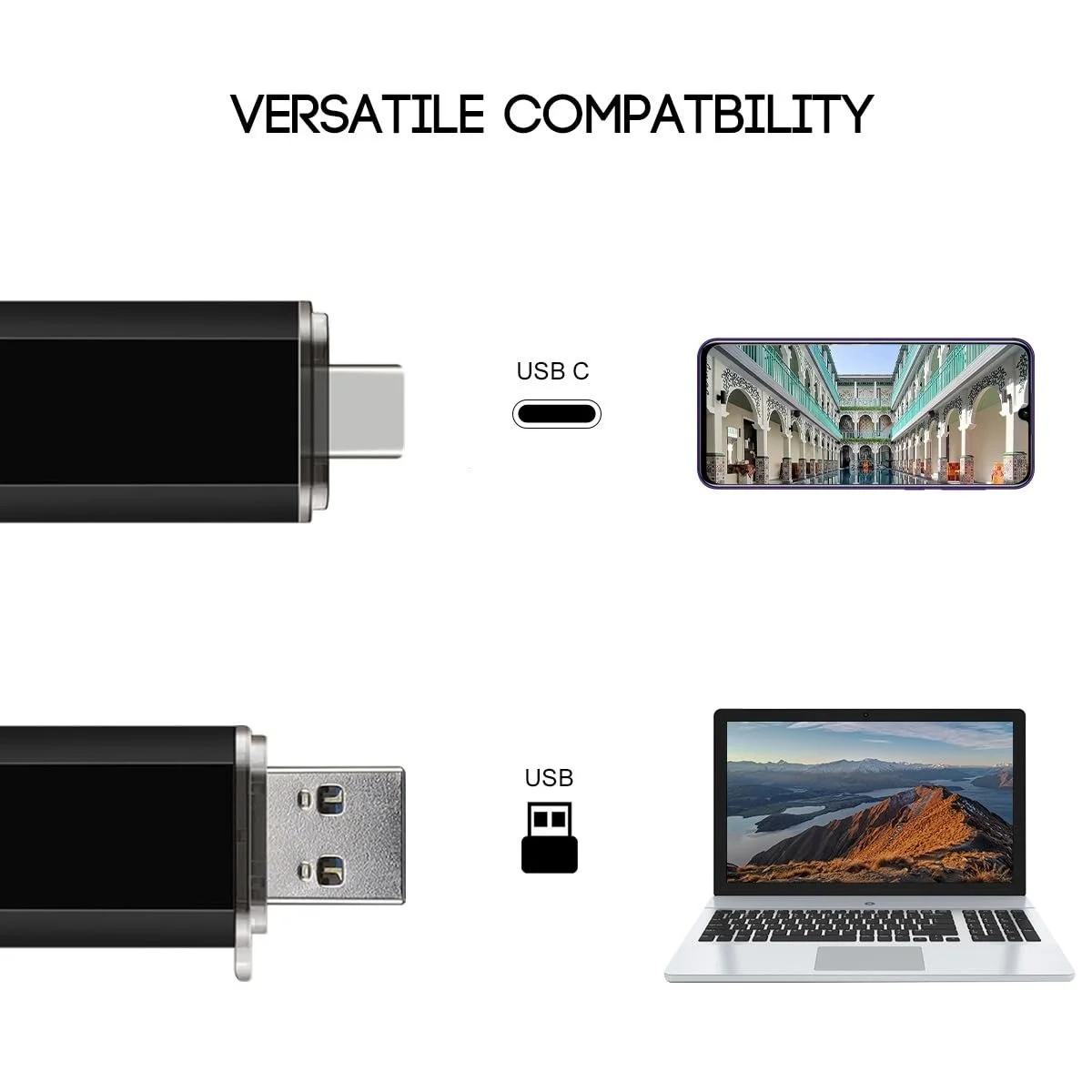 USB-накопичувач 2-Pack 128ГБ Dual Type C + USB A 2-в-1 Чорний та Синій, фото №2 USB-накопичувач 2-Pack 128ГБ Dual Type C + USB A 2-в-1 Чорний та Синій, фото №2