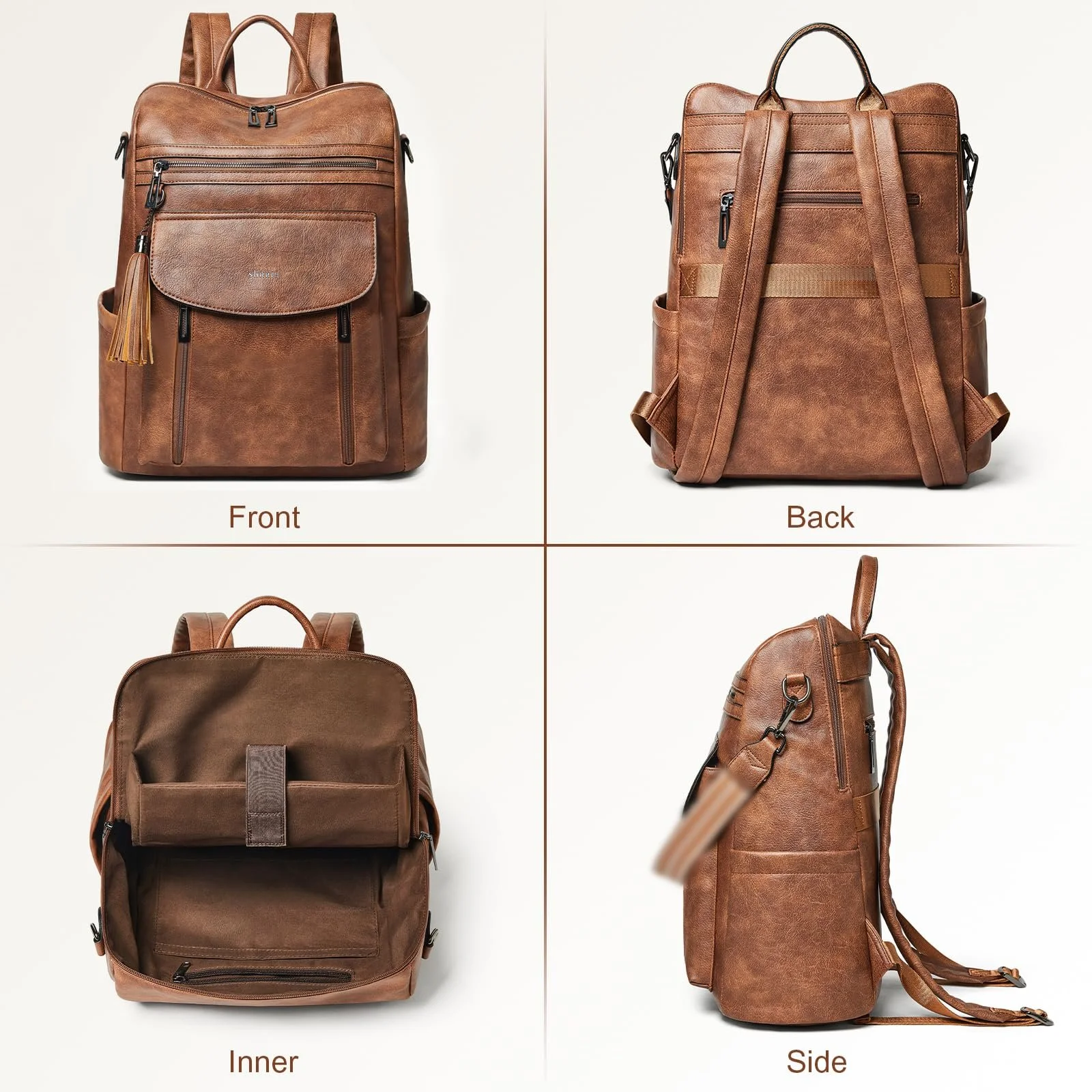 Рюкзак для ноутбука Shrrie 15.6 Inch Leather Carry On Water Resistant Two Tone Brown, фото №8 Рюкзак для ноутбука Shrrie 15.6 Inch Leather Carry On Water Resistant Two Tone Brown, фото №8