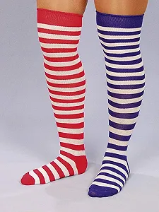 Шкарпетки вище коліна в смужку, синьо-білі - Фото 1