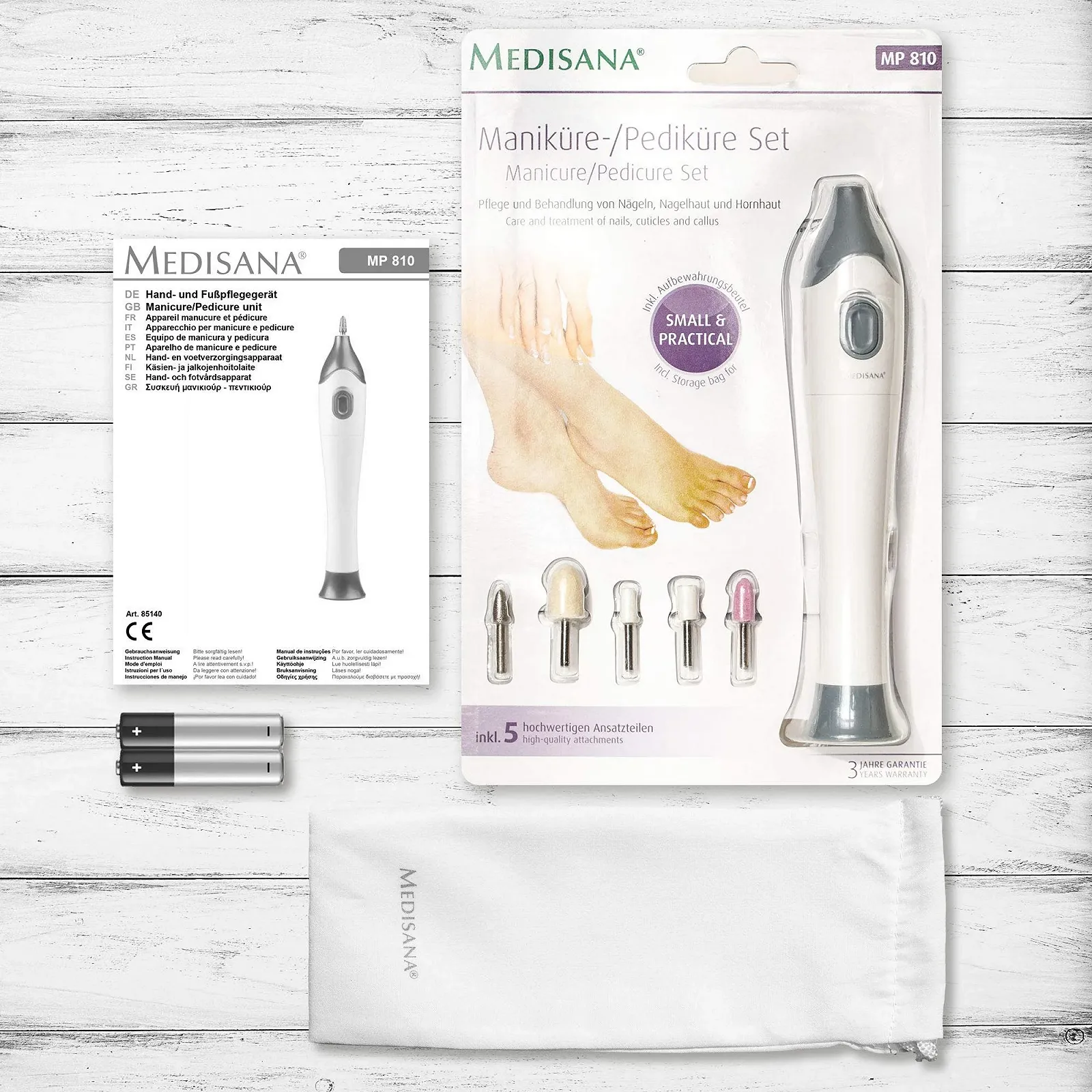 Электрический набор для маникюра и педикюра medisana MP 810 с 5 насадками для ухода за ногтями, кутикулой и мозолями, фото №8