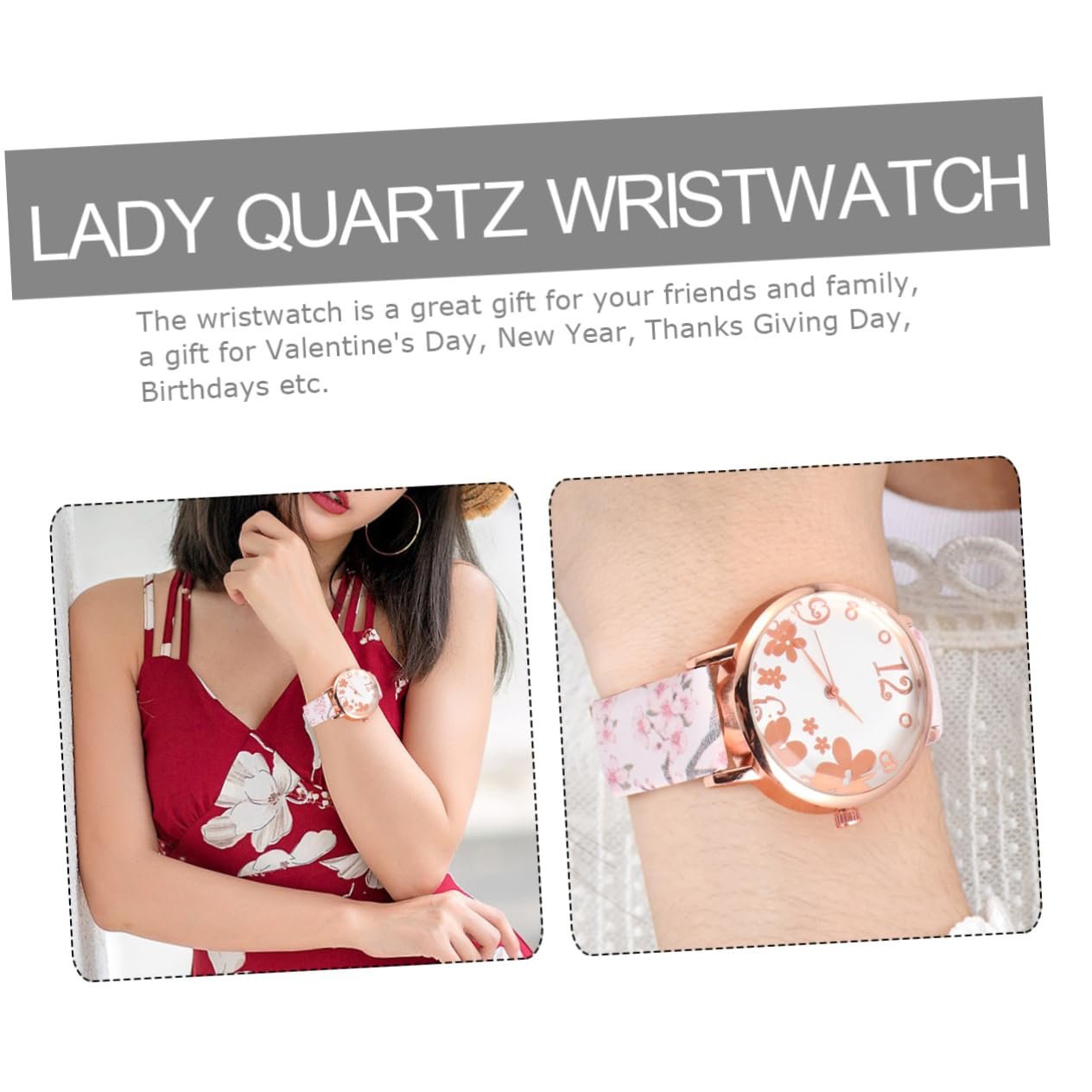 Жіночий наручний годинник PartyKindom з візерунком сливового цвіту, кварцовий годинник з ремінцем і пряжкою, фото №7