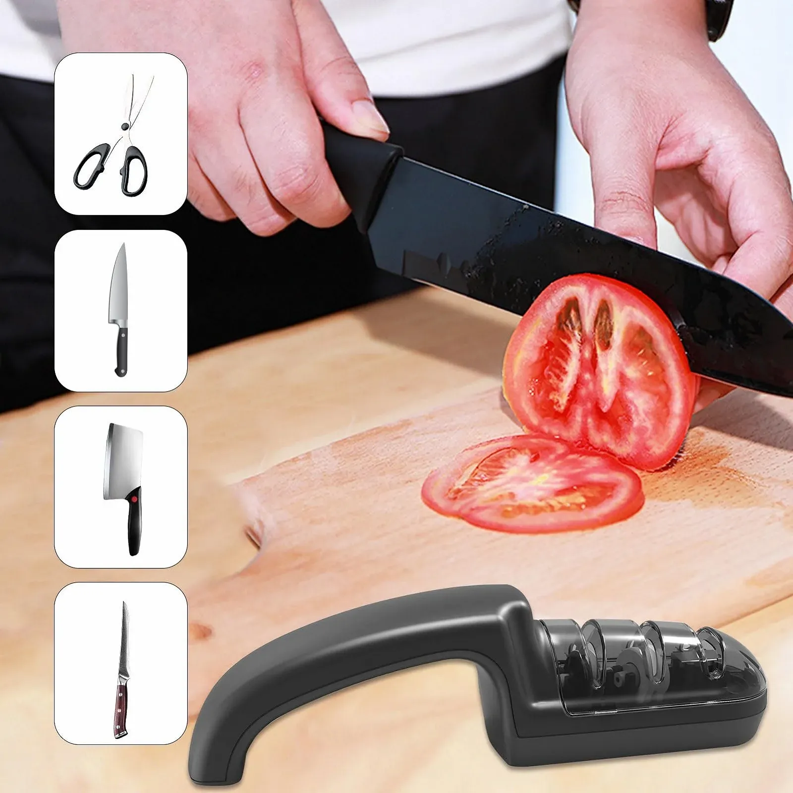 Точилка для ножів ручна Багатофункціональна ергономічна з силіконовою основою, фото №5