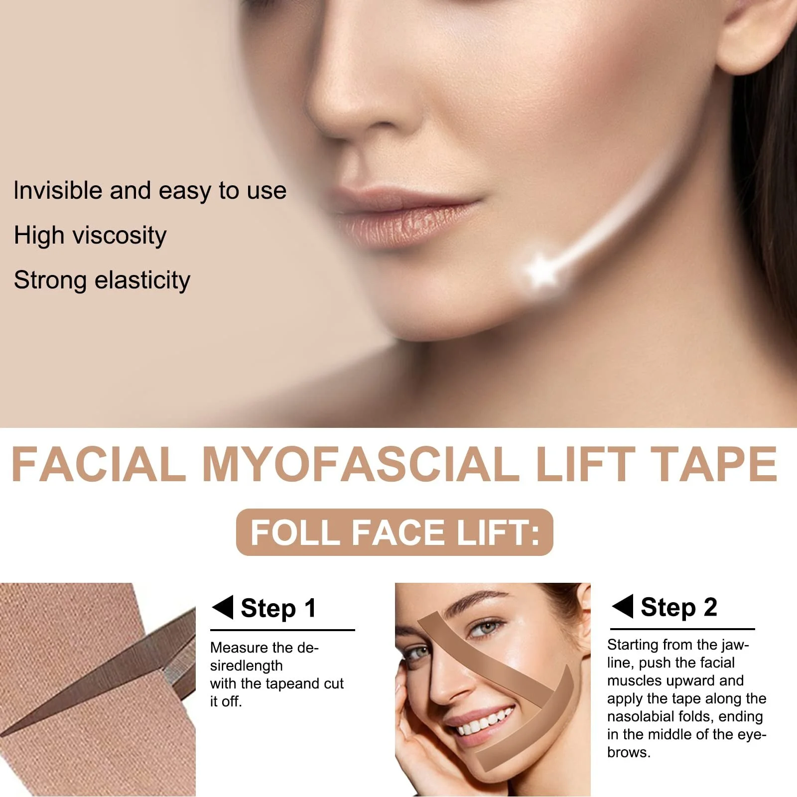 Стрічка для підтяжки обличчя, 2 шт, рожевий (2,5 x 500 см / рулон), фото №7