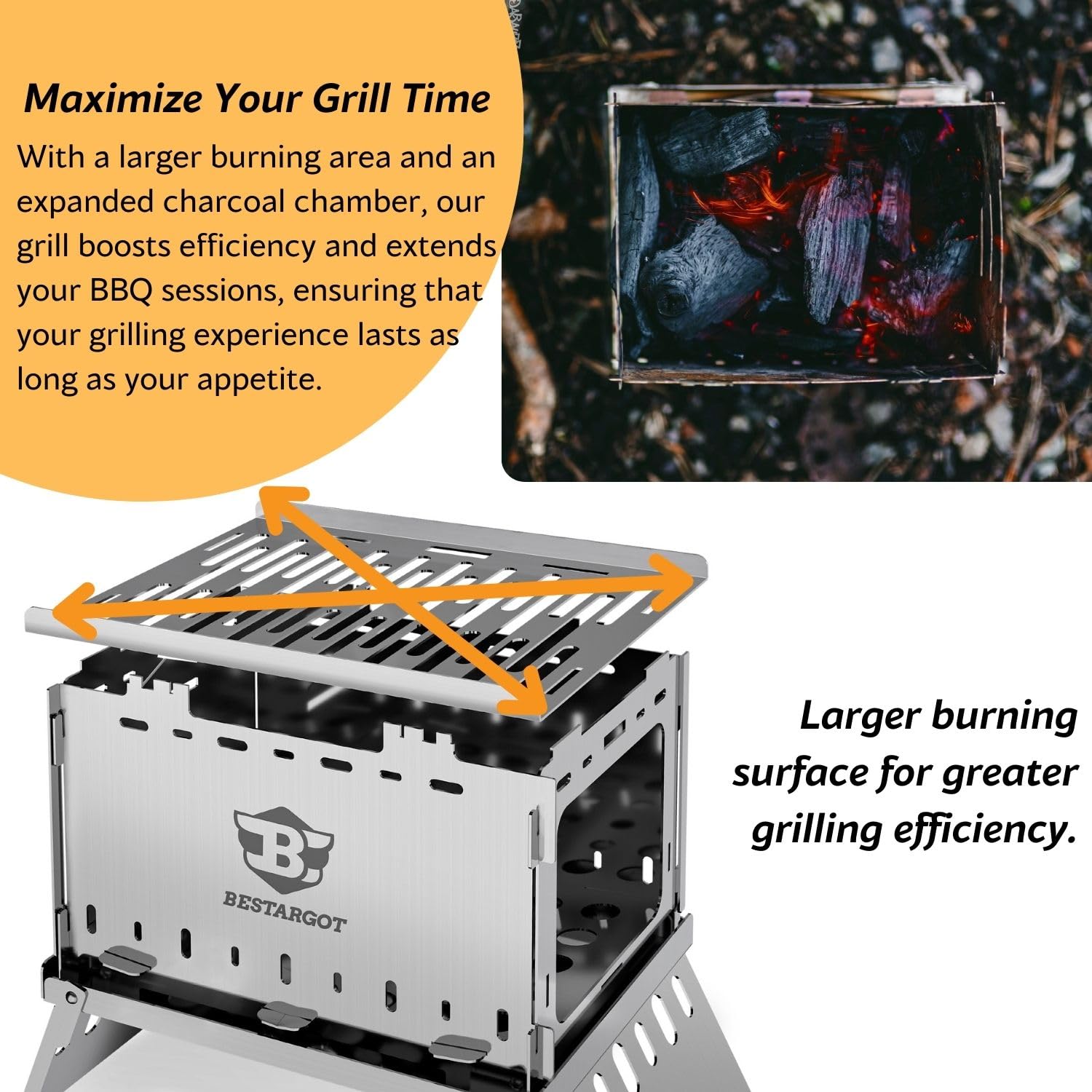 Плита Bestargot Wood Stove Portable Hobo Cooker складная, ветрозащитная, из нержавеющей стали с сумкой для переноски, 3-в-1 многофункциональная для одиночного кемпинга, пеших походов, фото №5