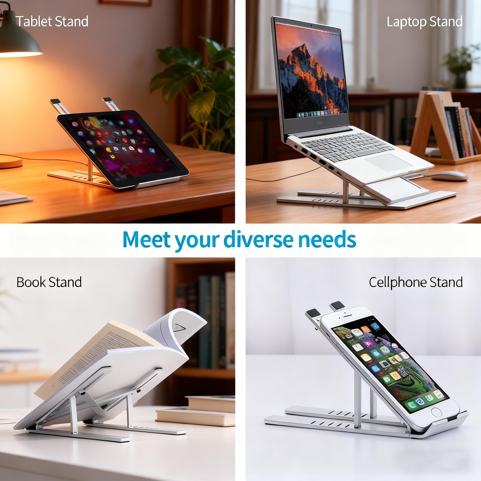 Підставка для ноутбука алюмінієва регульована по висоті, складна для ноутбуків 10-17 дюймів, портативна, легка з вентиляцією, фото №7