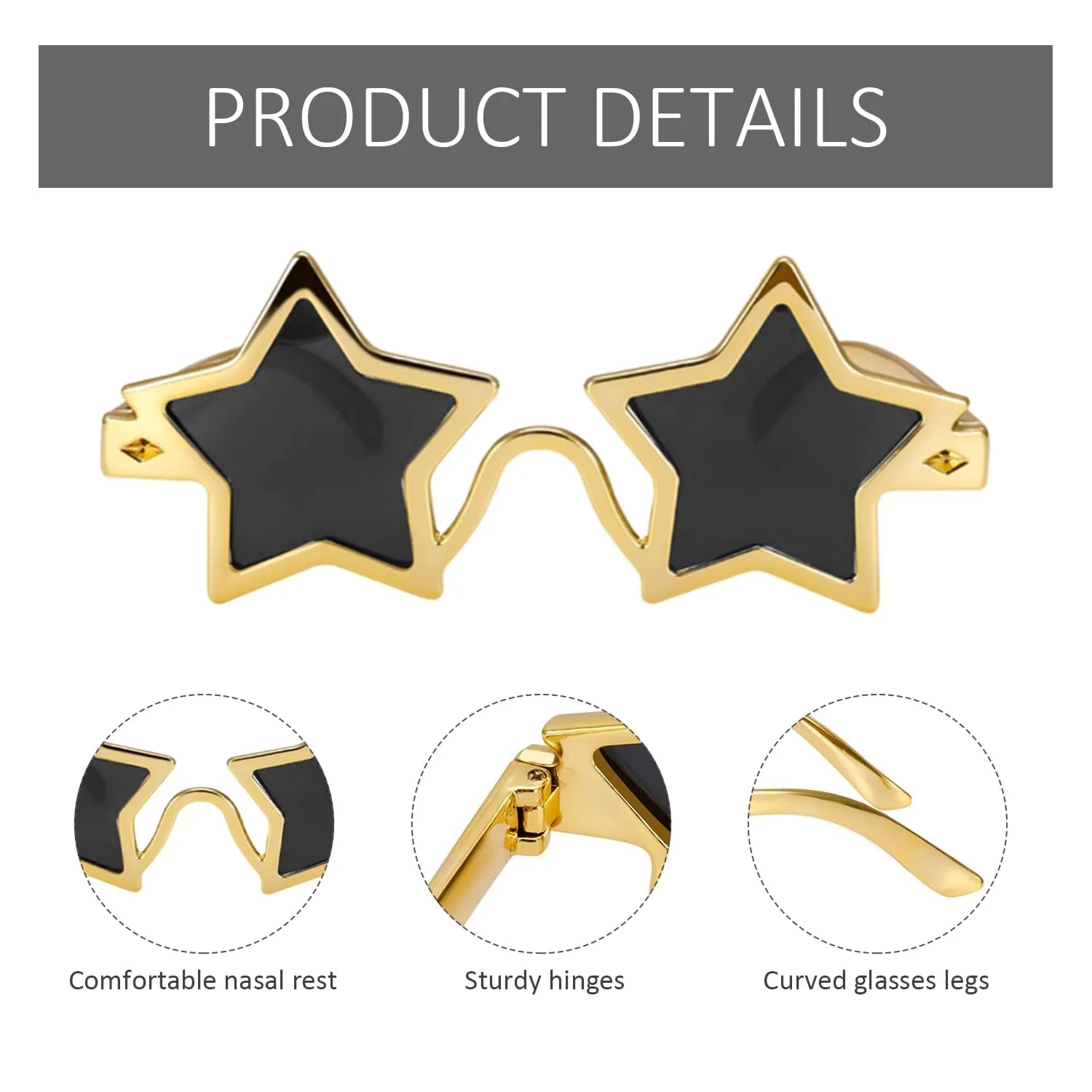 Сонцезахисні Окуляри Зірка EHDWXVZM, золотий, 2 пари + 2 шнурка, фото №3