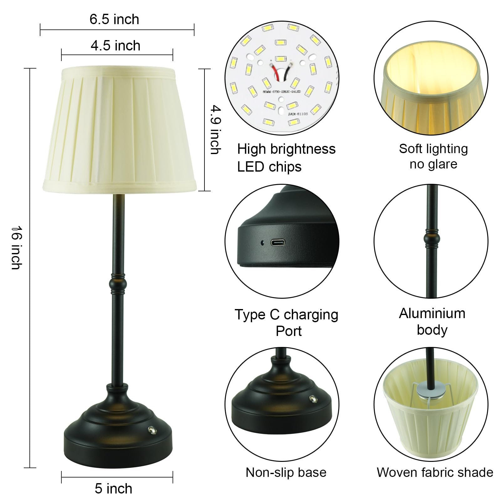 Настільна лампа Monsing бездротова акумуляторна 3 температури димер водонепроникна портативна LED чорна, фото №4