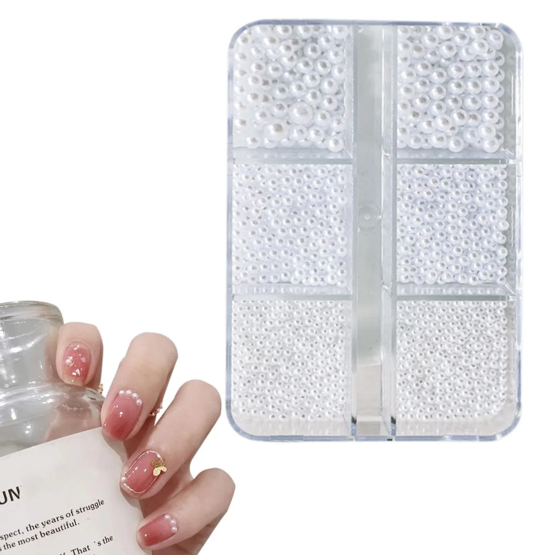 Стразы для ногтей Женский дизайн Жемчуг и икра Белые шарики из нержавеющей стали Акриловые украшения для ногтей 1 коробка Полукруглые жемчужные шарики, фото №1