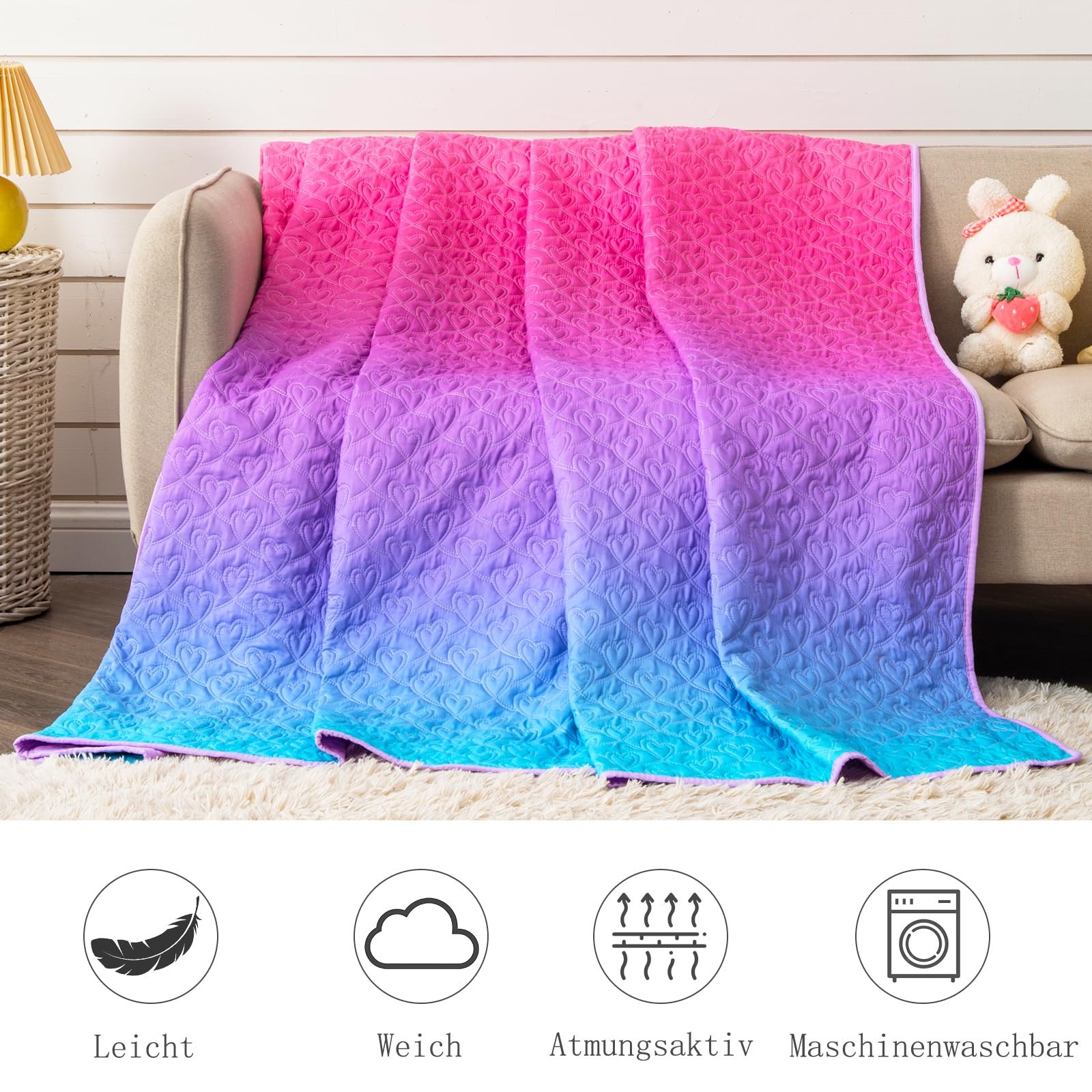 Покрывало DECMAY 150 x 200 см, розово-фиолетовое постельное белье для односпальной кровати, летнее одеяло 150 x 200 см с мотивами сердца, используется как одеяло, покрывало и лоскутное одеяло, фото №7 Покрывало DECMAY 150 x 200 см, розово-фиолетовое постельное белье для односпальной кровати, летнее одеяло 150 x 200 см с мотивами сердца, используется как одеяло, покрывало и лоскутное одеяло, фото №7