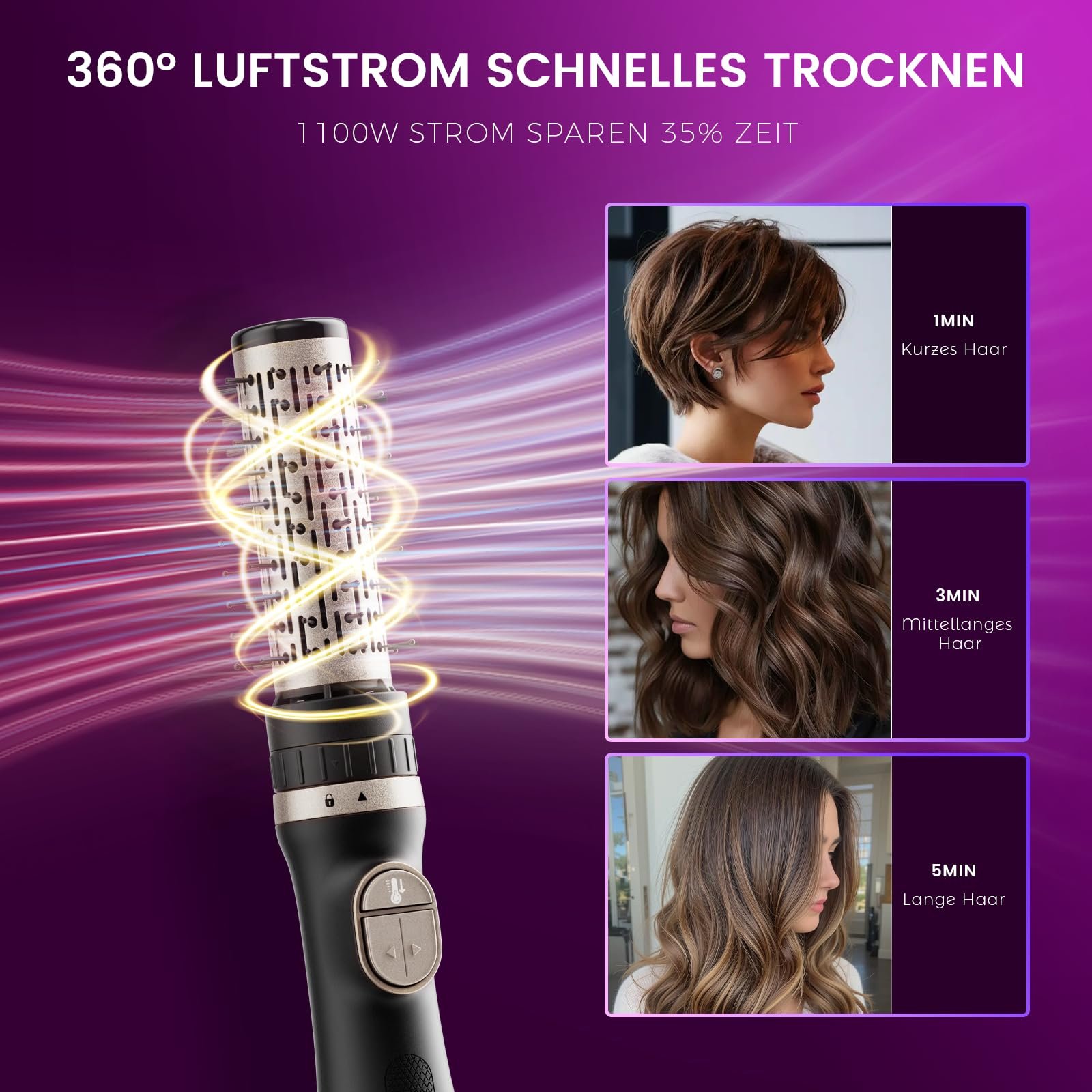 Фен-щітка, що обертається Tresses Touch 3-in-1 Ceramic Ionic 360° Rotation, фото №3 Фен-щітка, що обертається Tresses Touch 3-in-1 Ceramic Ionic 360° Rotation, фото №3