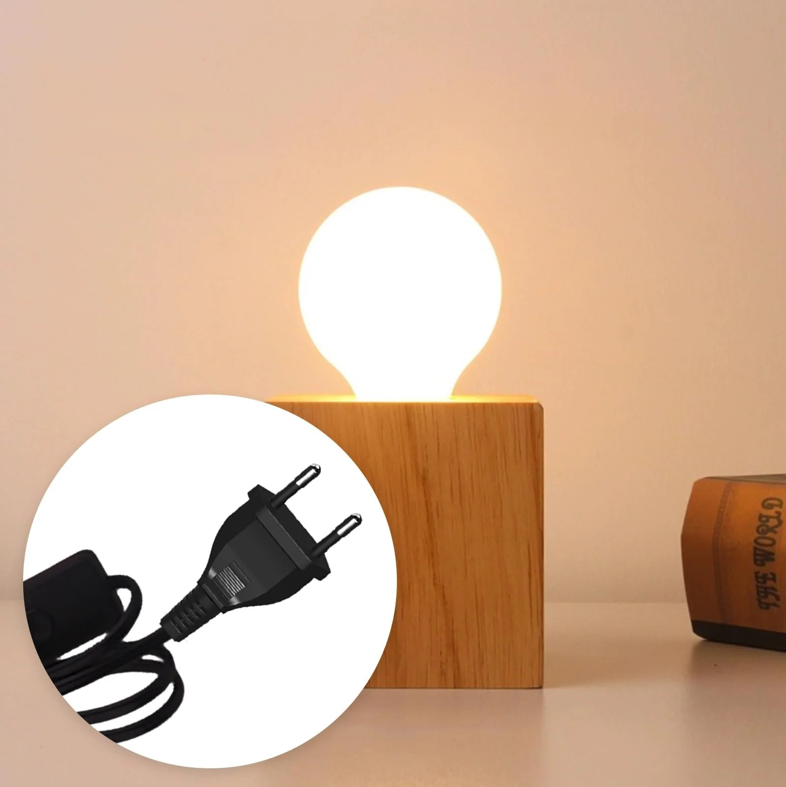 Настільна лампа Nizirioo Cube Дерев'яна основа EU Plug E27, фото №6