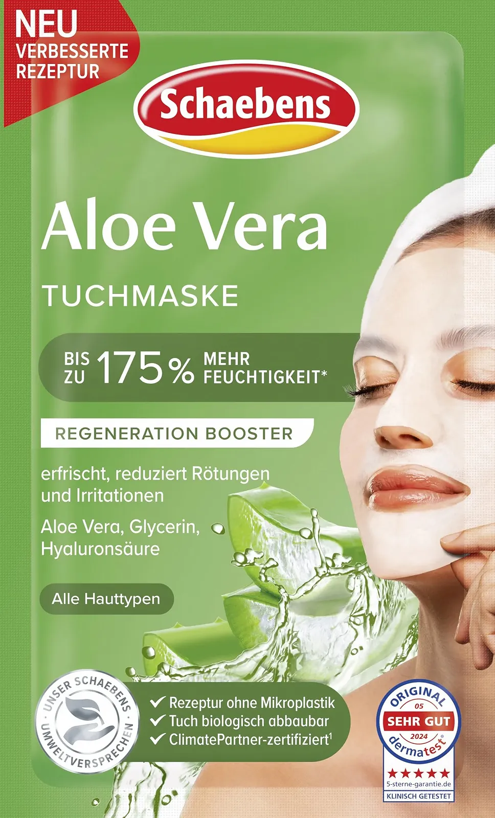 Тканинна маска Schaebens Aloe Vera - Освіжає, зменшує почервоніння та подразнення, фото №1