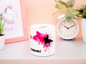 Копилка керамическая Верховая езда с персонализированным именем 9.5x8.2 см Белый synthetic.ua - Фото 1