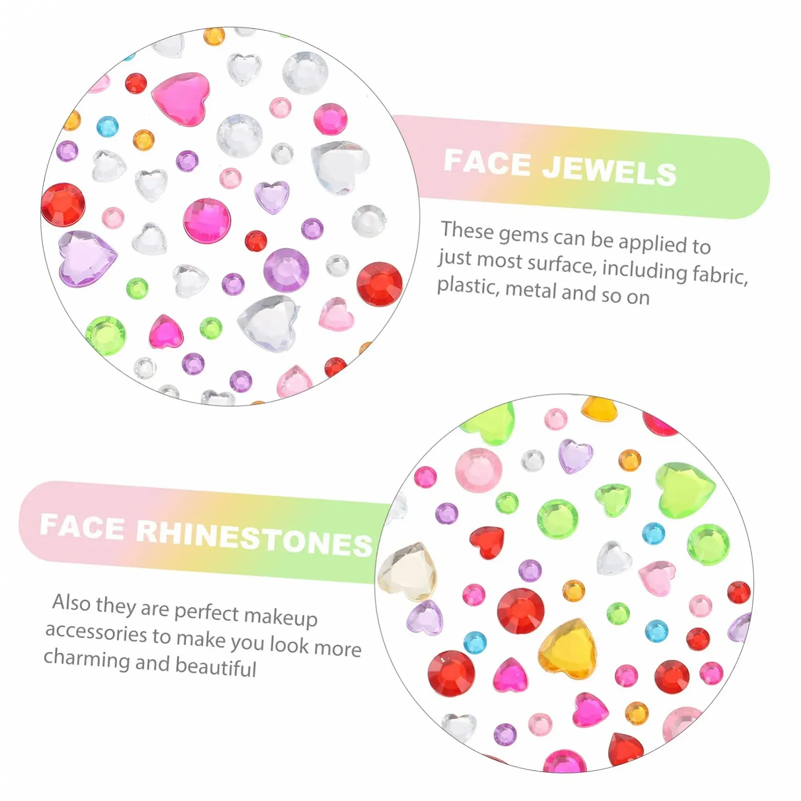 12 листов Наклейки со стразами для лица Стразы для лица Клей для лица Стразы для макияжа Сердце Стразы для ногтей Ювелирные изделия для ногтей Сердце Самоцветы для лица Наклейки, фото №4