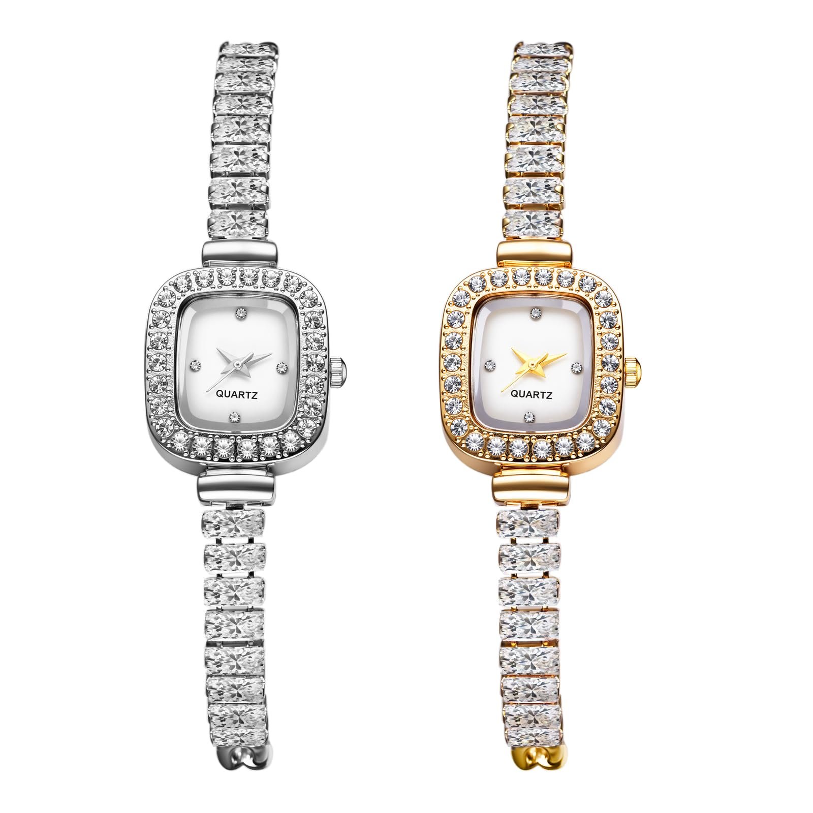 Часы Женские Квадратные JewelryWe Кварцевые Аналоговые Блестящие Стразы, Бриллиантовый Браслет с Квадратным Перламутровым Циферблатом и Узким Регулируемым Металлическим Ремешком, фото №1