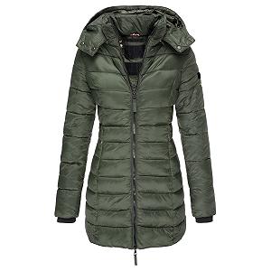 Женская куртка-пуховик однотонная теплая с капюшоном, мягкая, с длинными рукавами - Фото 1