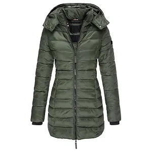 Женская куртка-пуховик однотонная теплая с капюшоном, мягкая, с длинными рукавами - Фото 1