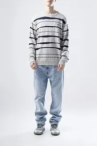 Мужской свитер GUESS с полосами Серо-синий - L synthetic.ua - Фото 1