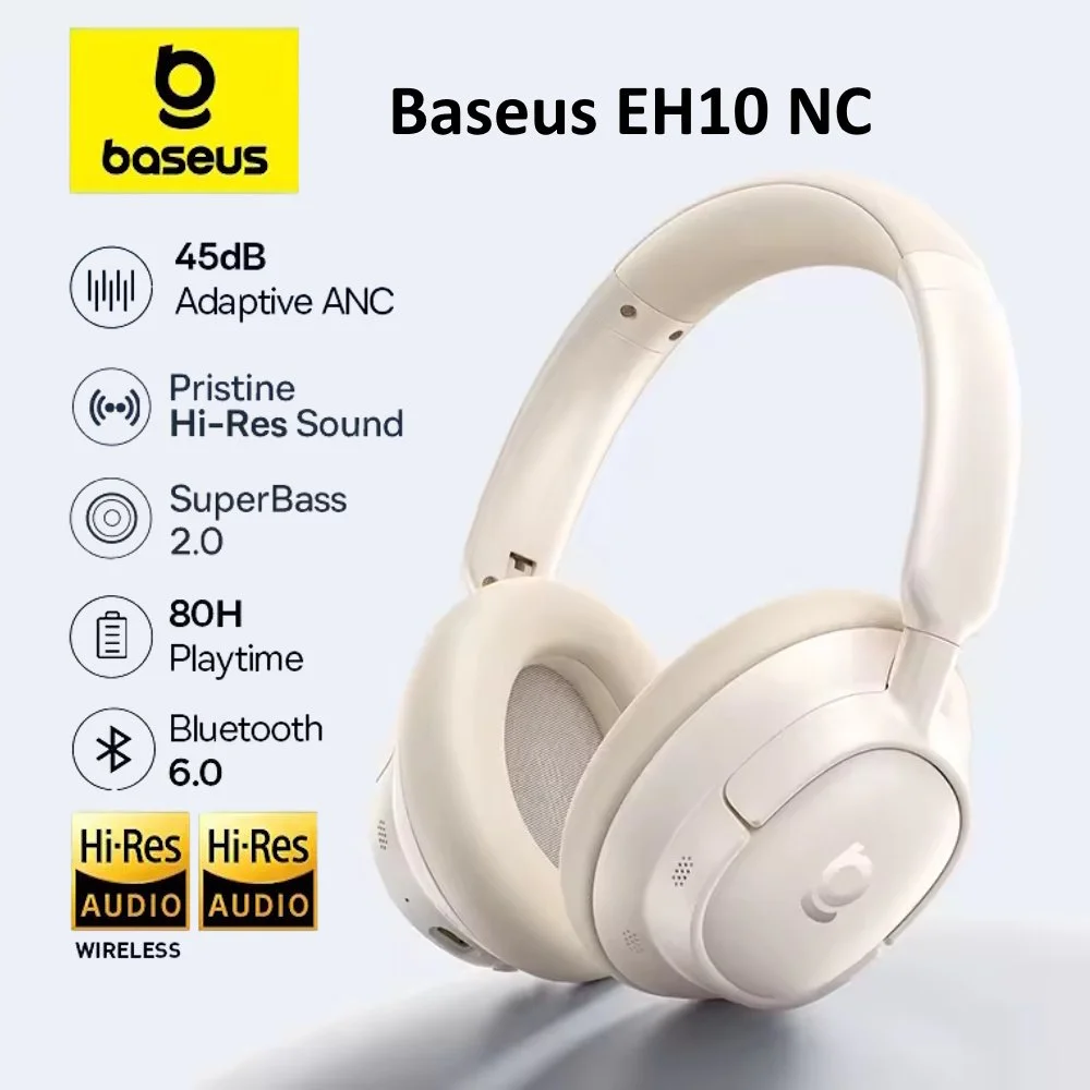 Наушники Baseus EH10 NC ANC LDAC Hi-Res 45dB BT6.0 White, фото №1