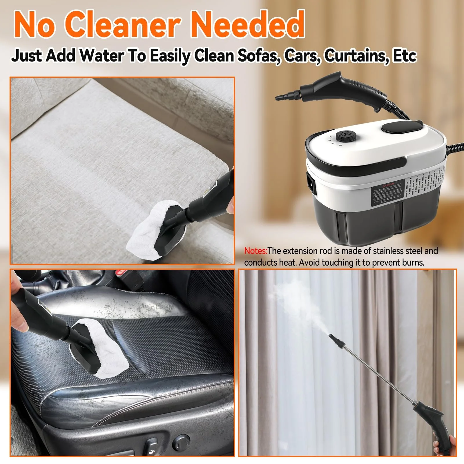 Пароочисник ручний 2500 Вт 1.6 л 3 рівні регулювання портативний, фото №8