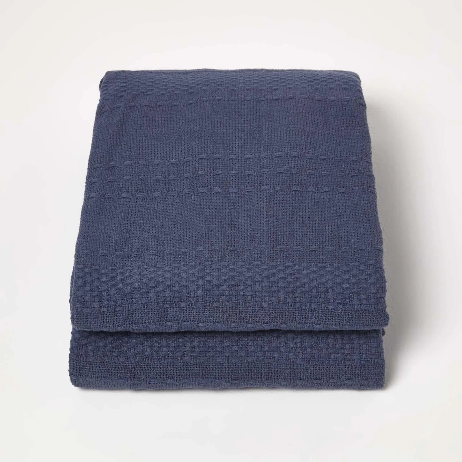 Покривало Homescapes Kashi 225 x 255 см, великий бавовняний плед з бахромою, накидка на диван або ліжко, синій, фото №2