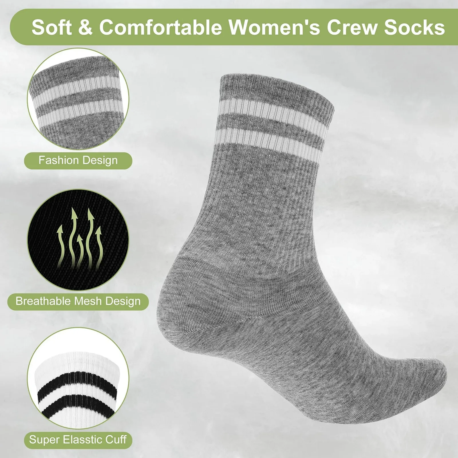 Носки теннисные Женские 6 пар Хлопковые Белый, Черный, Серый, фото №2 Носки теннисные Женские 6 пар Хлопковые Белый, Черный, Серый, фото №2