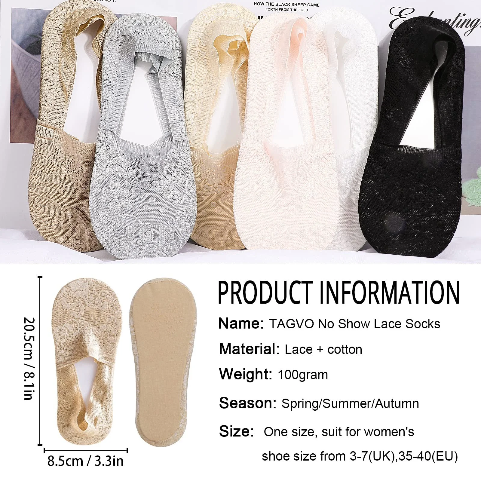 Шкарпетки-слідки TAGVO Мереживні 6 пар, фото №2