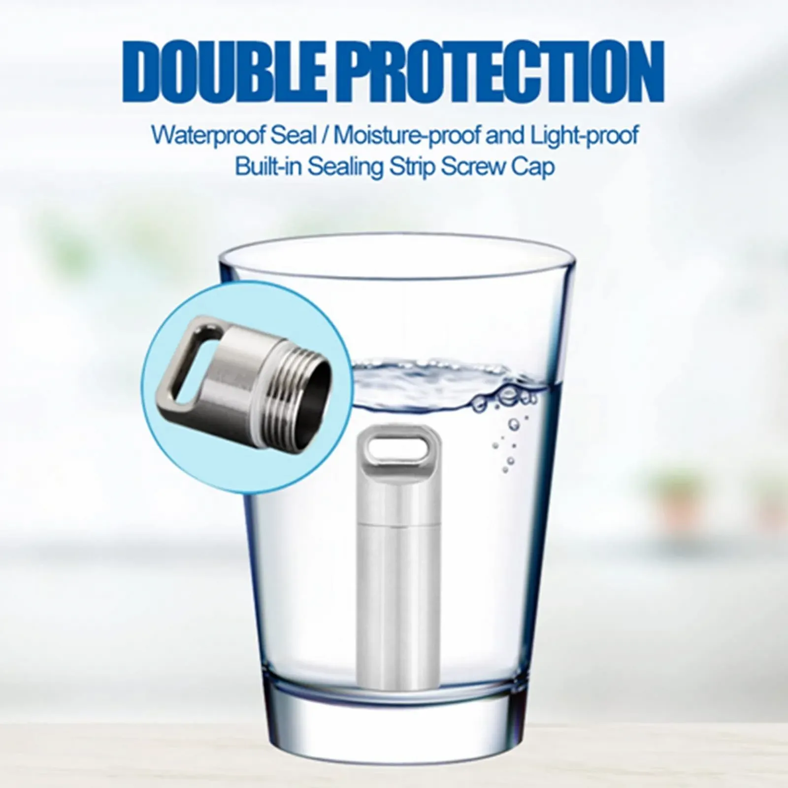 Держатель для таблеток-брелок, бутылка для выживания, водонепроницаемый контейнер для лекарств из нержавеющей стали для кемпинга (M), фото №3