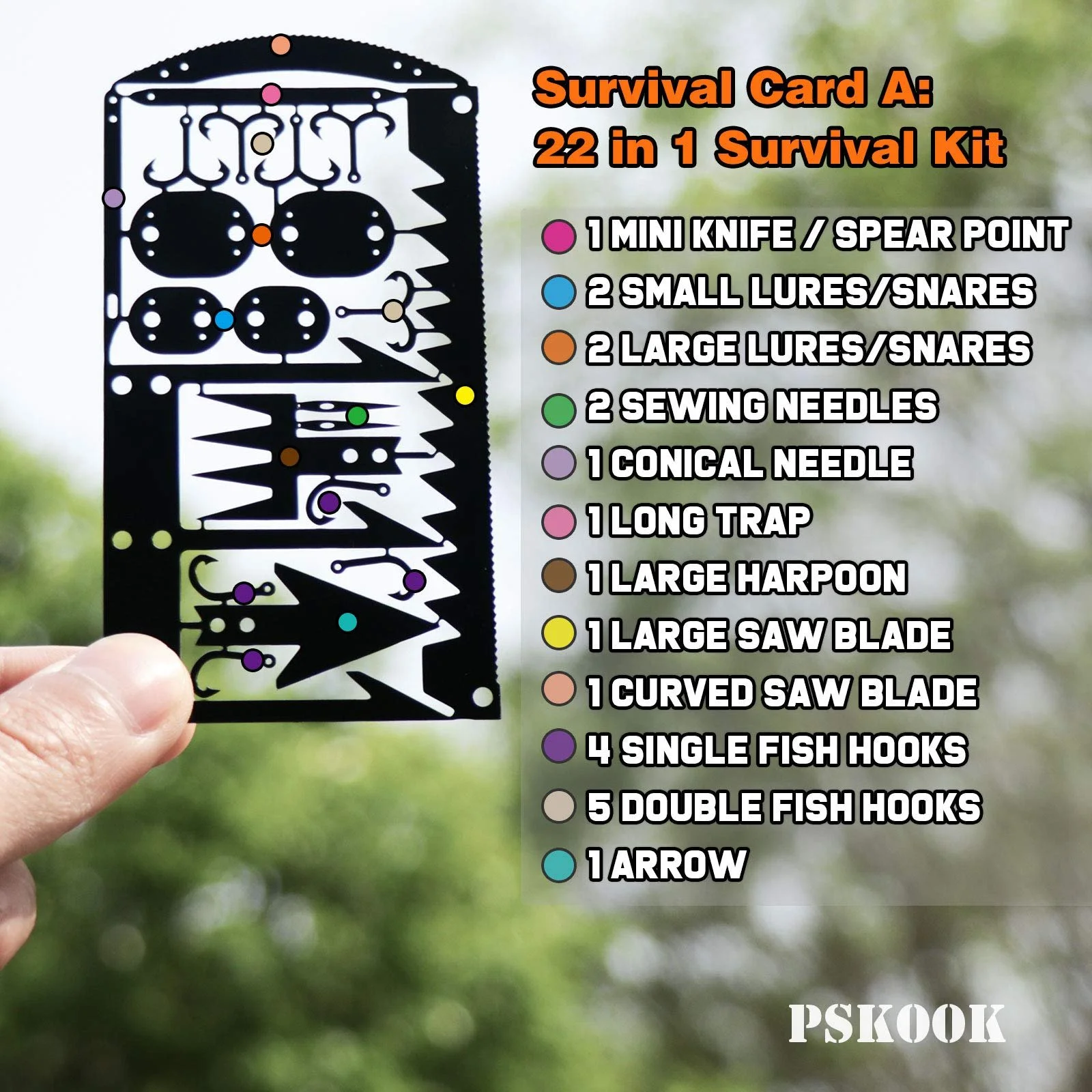 Інструмент PSKOOK для виживання, аварійний інструмент для кемпінгу EDC у вашому гаманці, чорний набір, фото №6