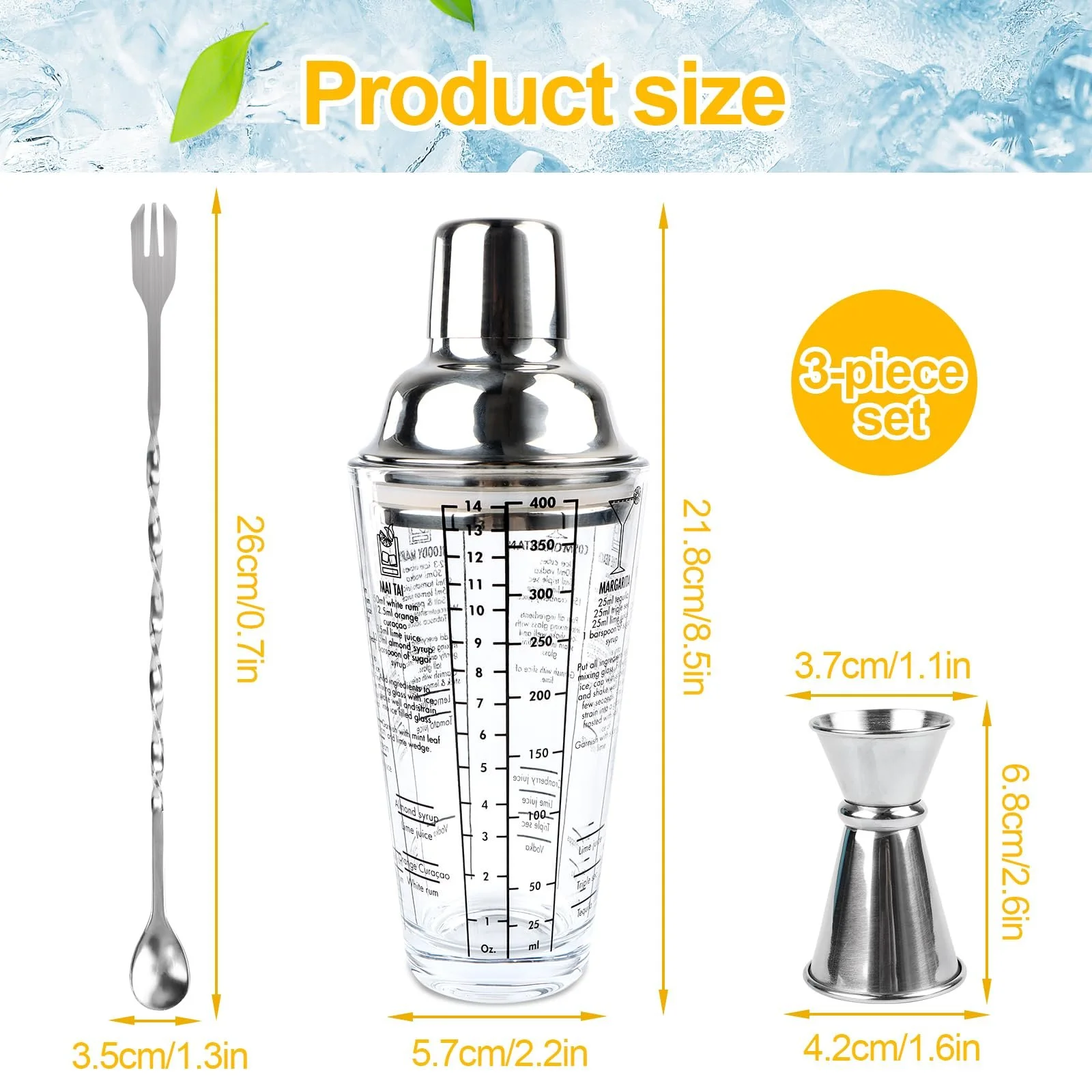 Набор для коктейлей Шейкер для коктейлей 400 мл Мерный стакан 15/30 мл, фото №2 Набор для коктейлей Шейкер для коктейлей 400 мл Мерный стакан 15/30 мл, фото №2
