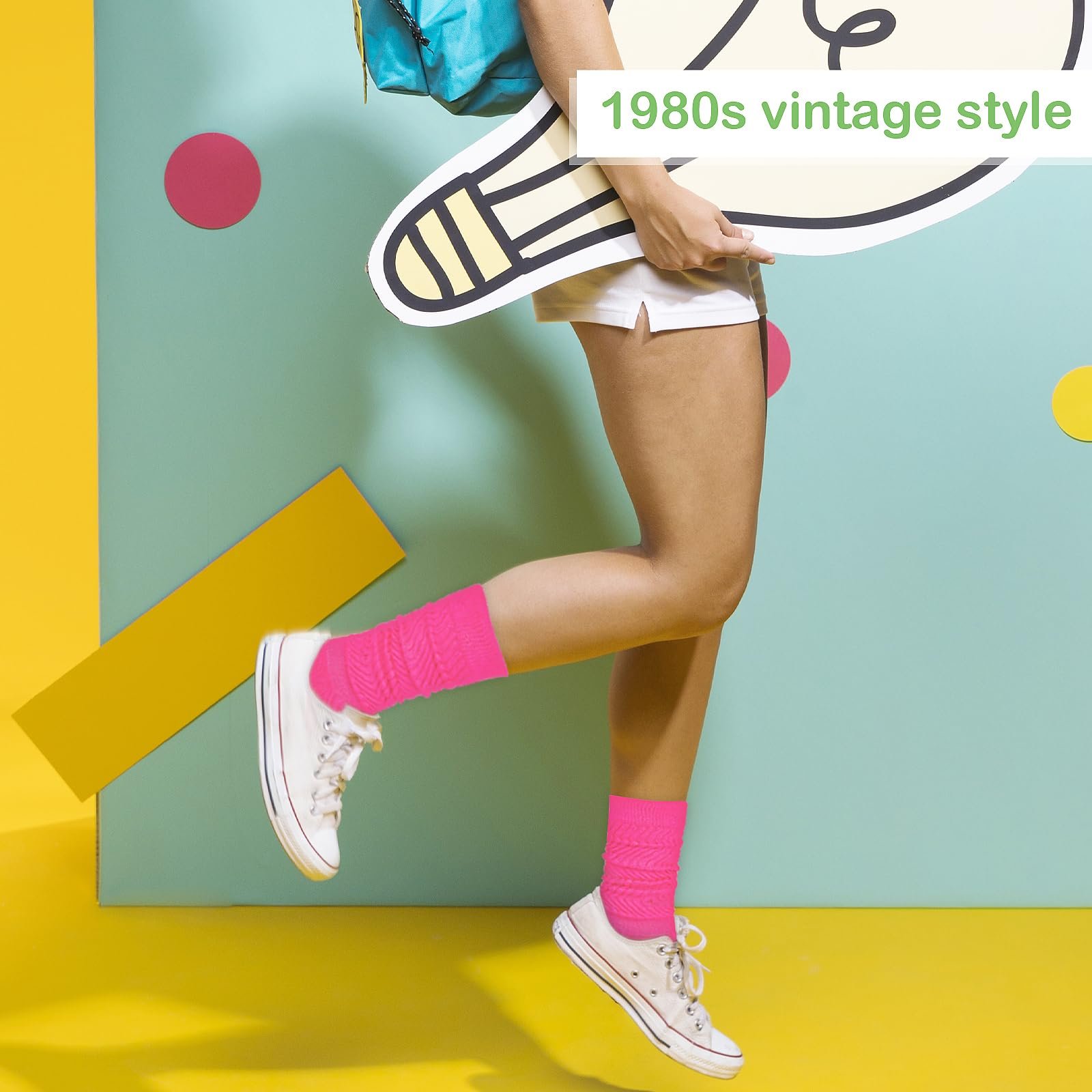 Длинные носки-слаучи 2 пары Неоновые носки для одежды Женские чулки Леггинсы в стиле 80-х Теннисные носки Неоновые повседневные носки Очень длинные носки для складывания Высокие носки для сапог Размеры 9-11, фото №5