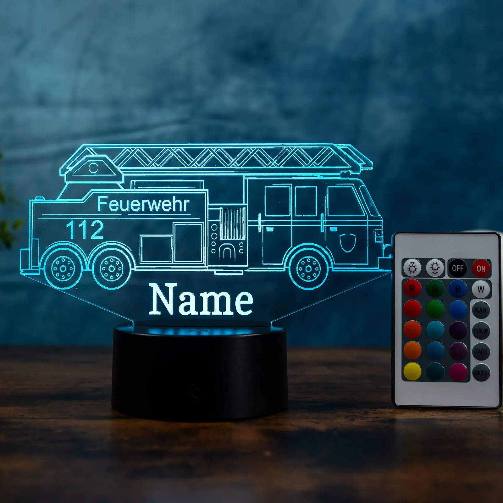 Настольная лампа Пожарная машина LED Персонализированная Ночник с именем и гравировкой 16 цветов, фото №1