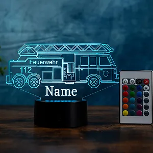 Настольная лампа Пожарная машина LED Персонализированная Ночник с именем и гравировкой 16 цветов - Фото 1