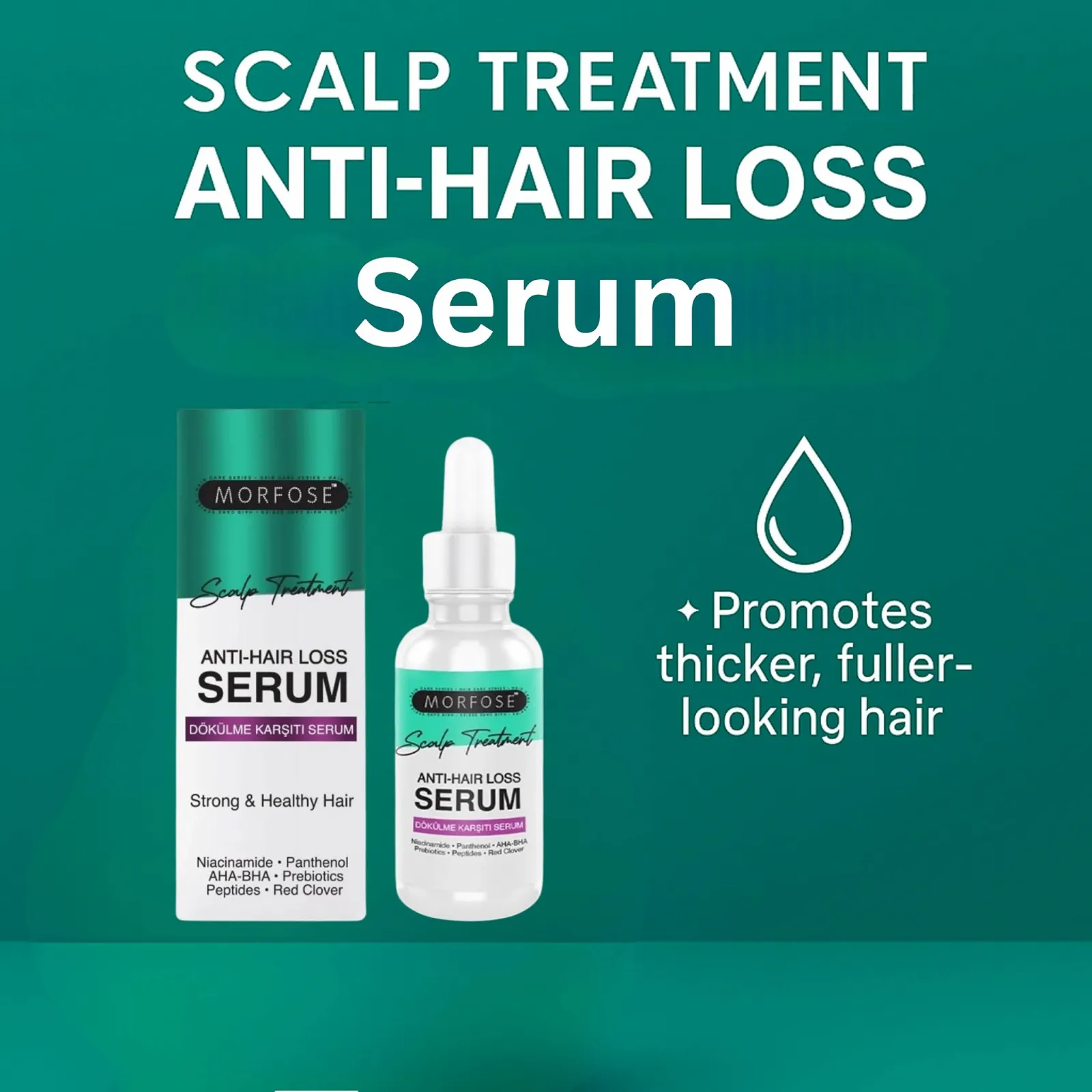 Сыворотка Morfose для кожи головы против выпадения волос 20 мл - Сыворотка для стимуляции роста волос против выпадения волос (ниацинамид, пептиды, AHA-BHA), фото №2