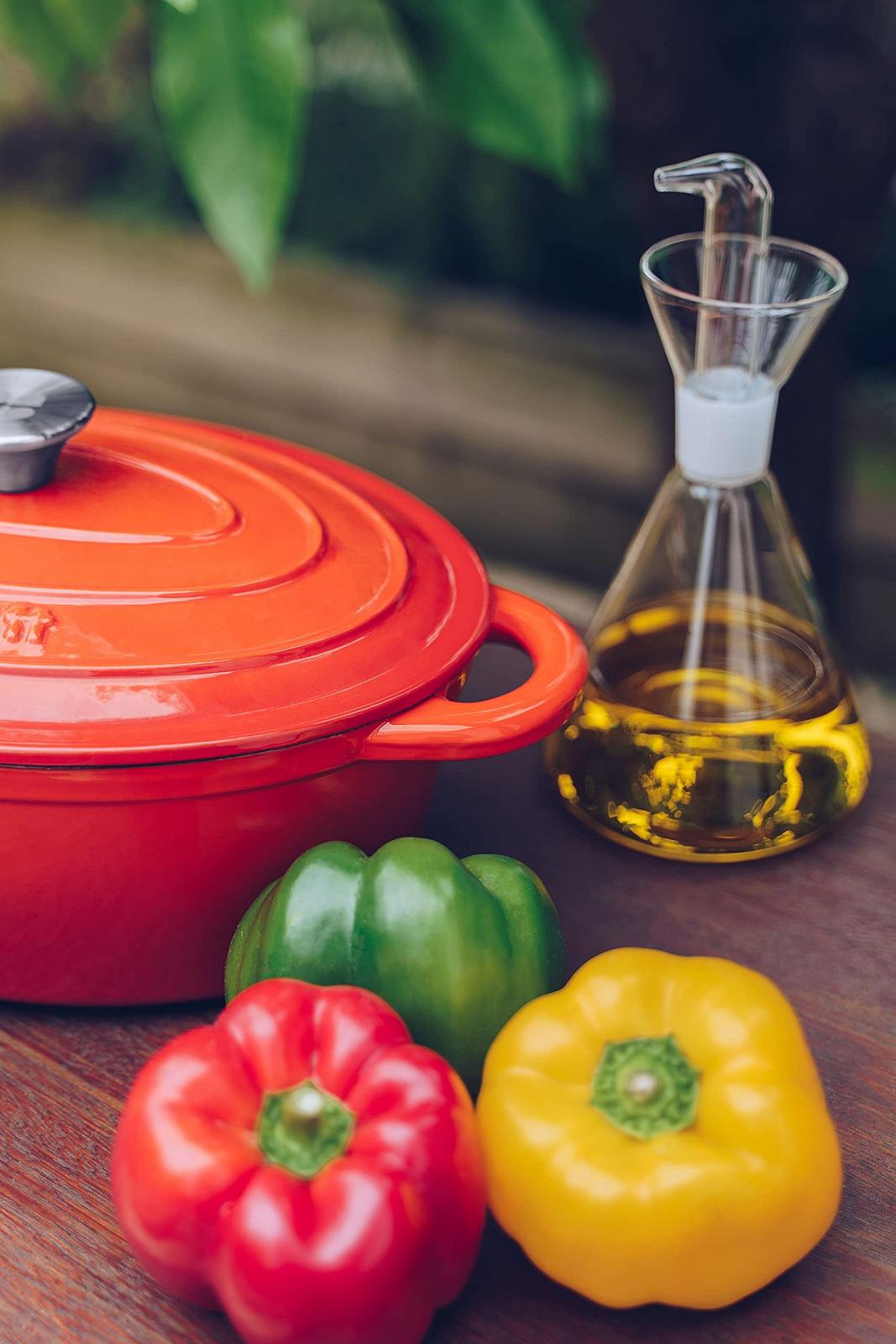 Кокот Чугунный эмалированный круглый 22 x 10.5 см 3.35 л Оранжевый, фото №3