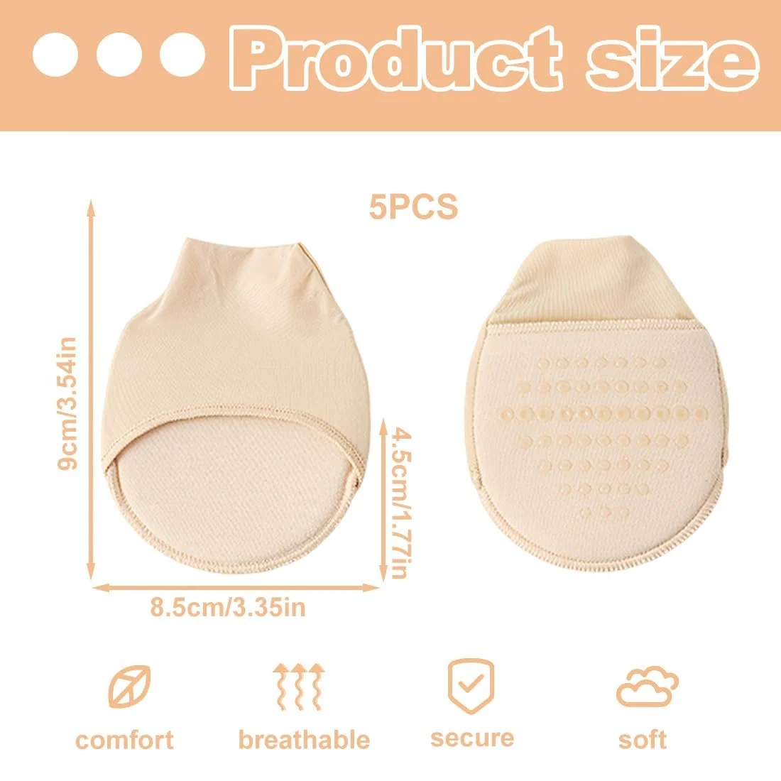 Носки для пальцев ног Женские Невидимые Дышащие Без следа носки-половинки Нескользящие Носки для передней части стопы Накладки на пальцы для высоких каблуков для девочек, 5 пар, фото №2