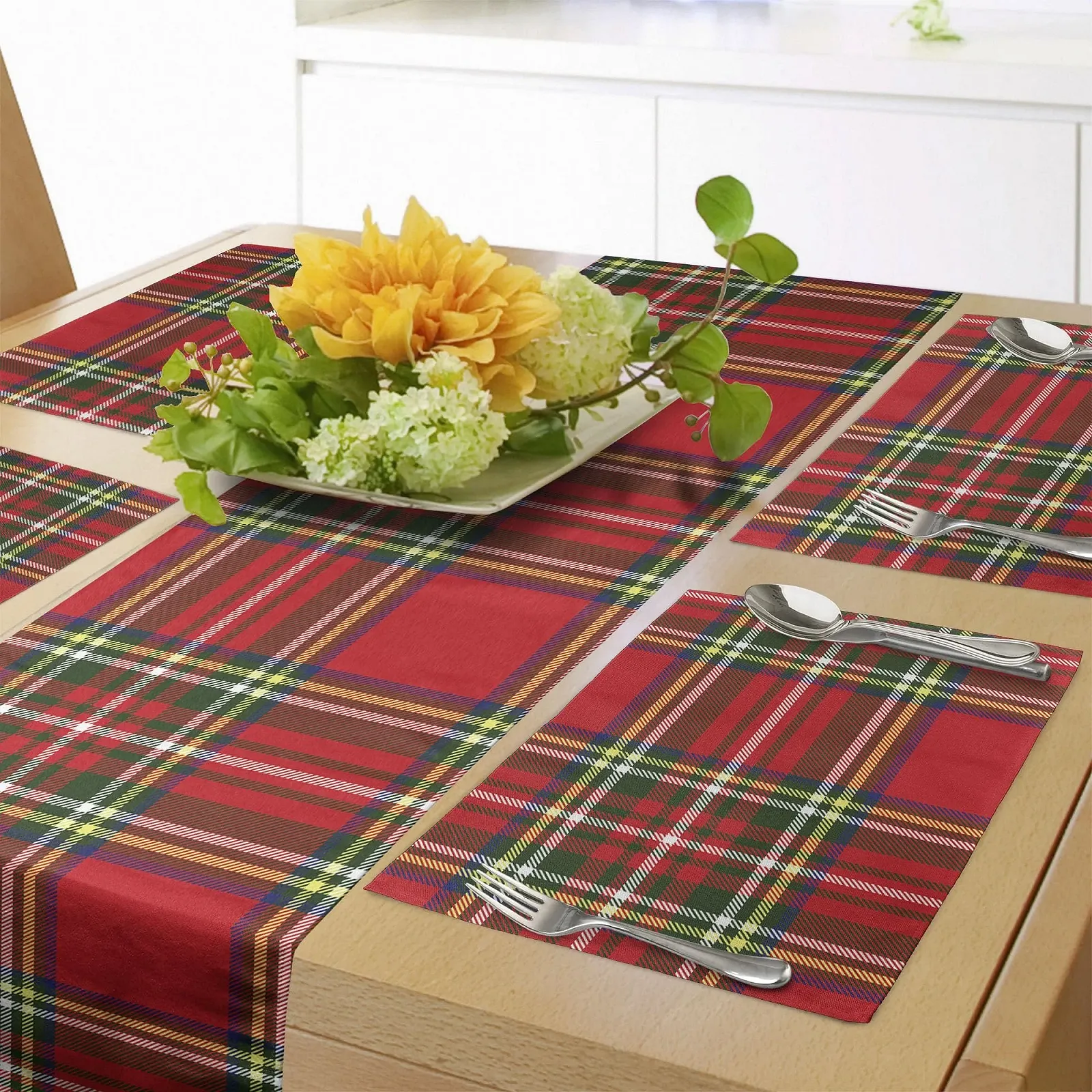 Набір ранер та 4 серветки ABAKUHAUS Irish Cultural Classic Plaid 40 x 180 см Red Yellow, фото №1