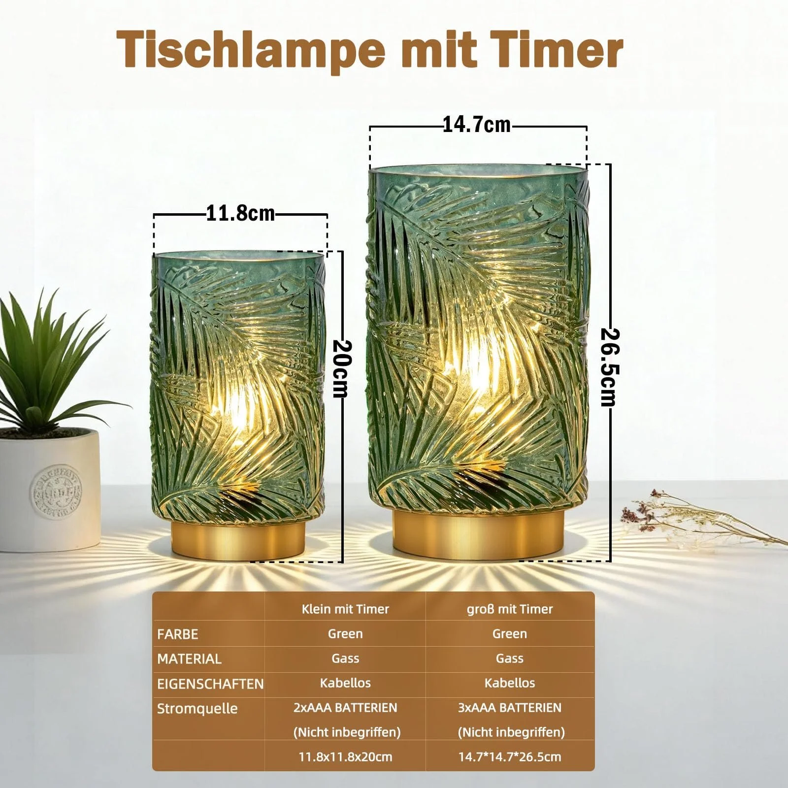 Настольная лампа MJ PREMIER Wireless Glass Battery Operated Timer L-Green, фото №7