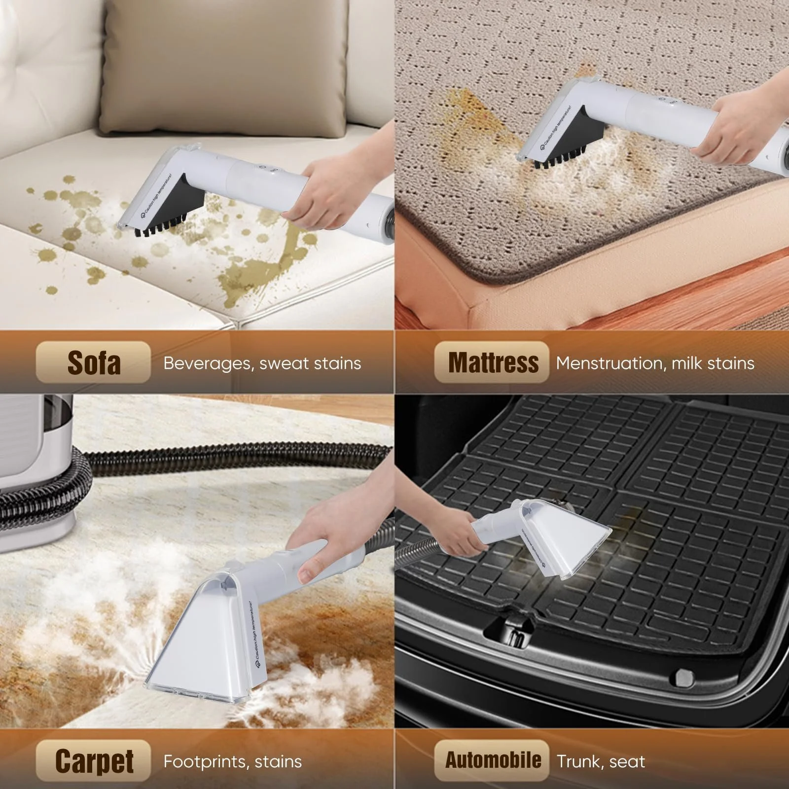 Миючий пароочисник 1650 W 15 kPa 1.6 л + 0.96 л для текстилю та авто, фото №7