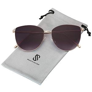 Сонцезахисні окуляри Круглі Ретро Котяче око Sojos SJ1085, Дзеркальні металеві плоскі лінзи synthetic.ua - Фото 1